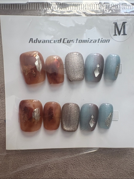 The Unbranded Brand Other - Advanced Customization Women's Press-On Nails - Brown & Silver & Blue Set